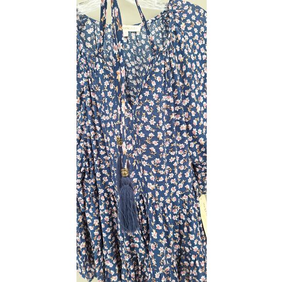 Rewind Tiered Ruffle Flutter Sleeve Cottage Boho Blouse Top Blue Floral M Rayon - Picture 11 of 11